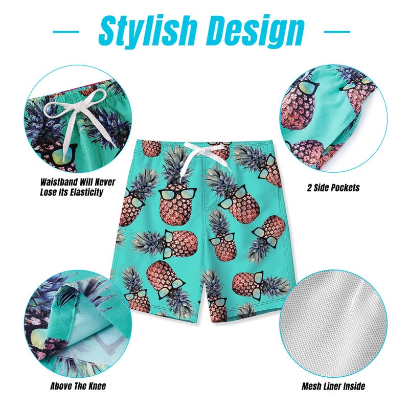 BFUSTYLE 11-12 Years Big Kid Child Boy's Watertight Polyester Beach Boyshorts Green Glasses Pineapple Tropical Hawaiian Tropical Beach Hawaii Surfing Swimming Trunks Bottoms - Image 5